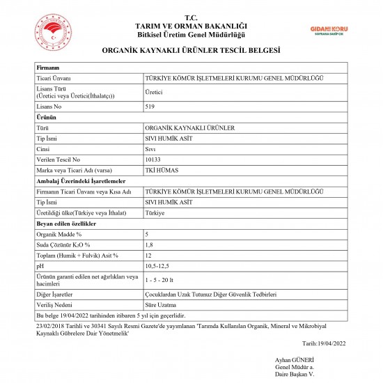 Tki Humas Hümik ve Fulvik Asit İçeren Organik Toprak Düzenleyici 20 Litre Tki Humas Hümik ve Fulvik Asit İçeren Organik Toprak Düzenleyici 20 Litre