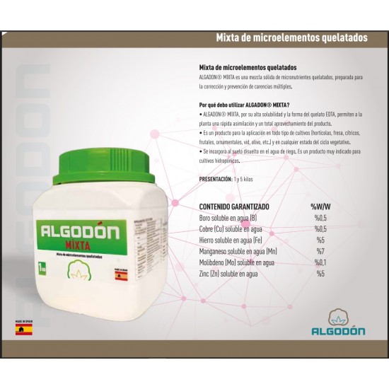 Algodon Mixta Mikro Bitki Besin Elementleri İçeren Yaprak Gübresi 1 Kg Algodon Mixta Mikro Bitki Besin Elementleri İçeren Yaprak Gübresi 1 Kg