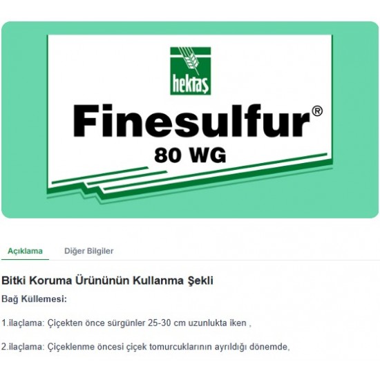 Finesulfur 80 WG Mikronize Kükürt içeren Külleme Kırmızı Örümcek ilacı 800 Gram Finesulfur 80 WG Mikronize Kükürt içeren Külleme Kırmızı Örümcek ilacı 800 Gram