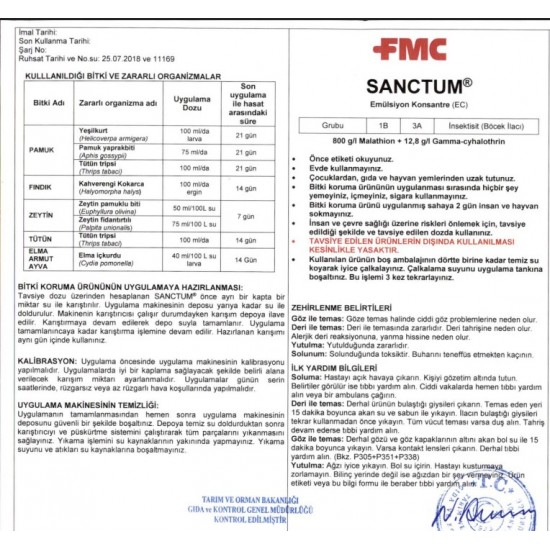 FMC Sanctum insektisit Böcek ilacı 1 Litre