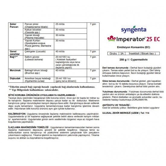 Imperator 25 EC Cypermethrin Böcek ilacı 250 ml