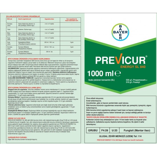 Previcur Energy SL 840 Fungusit Mantar İlacı 300 ml Previcur Energy SL 840 Fungusit Mantar İlacı 300 ml
